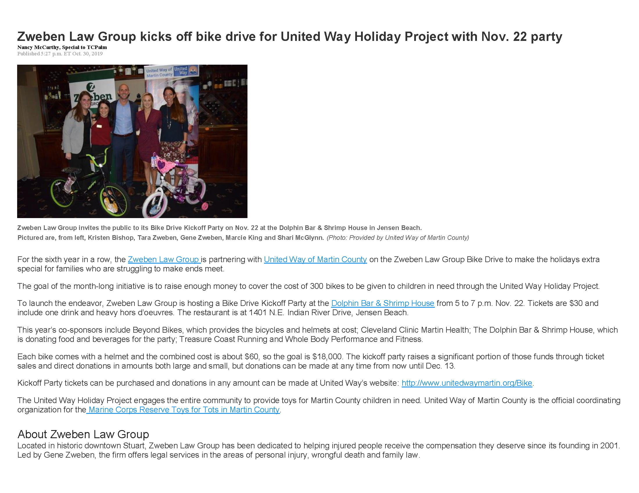 Zweben Law Group kicks off bike drive